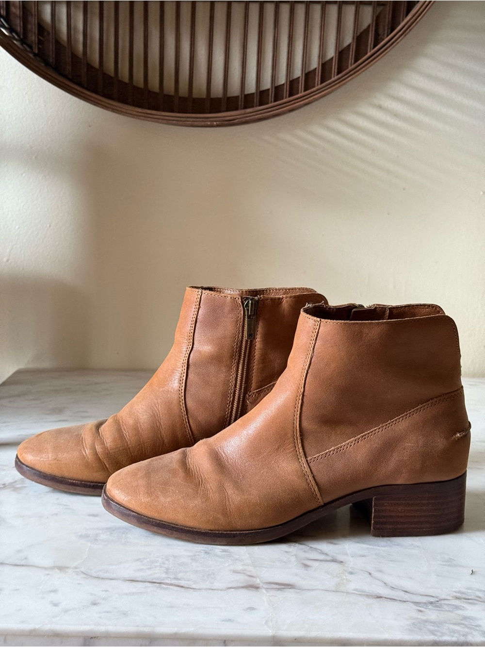 Lucky Brand Tan Leather Ankle Booties with Side Zip